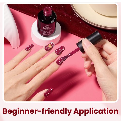 Beetles Burgundy Red Gel Polish - 15ML/0.51Fl Oz, Burgundy Dark Red Gel Nail Polish, Soak Off UV LED Lamp Wine Color Nails Art, Long-Lasting Manicure Salon DIY Home Gifts for Woman