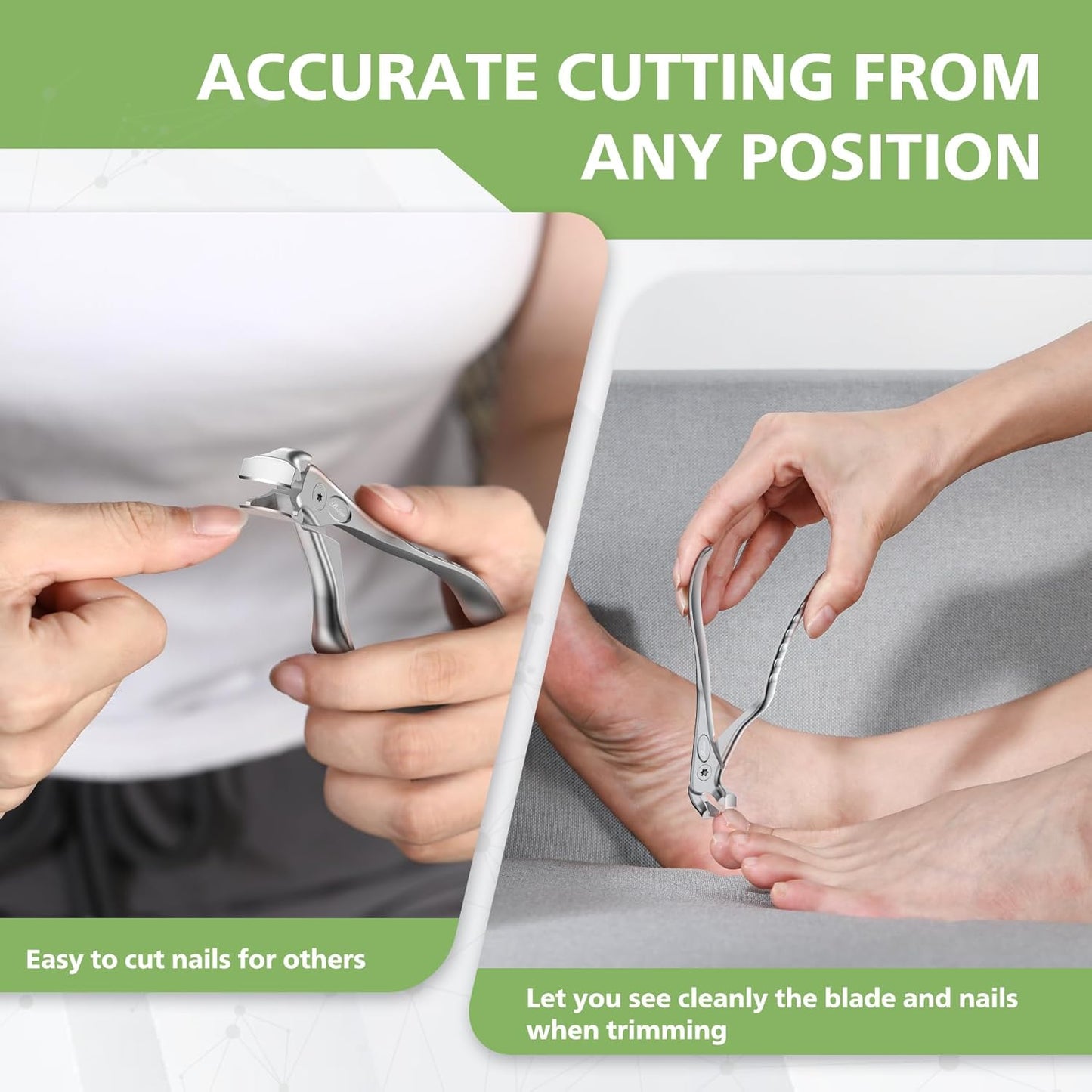 BALUCA Ergonomic Nail Clipper for Seniors - Toenail Clipper for Thick Toenails and Fingernails, Long Handle Nail Clippers with Catcher, Precision Nail Trimmer for Men and Women - Black