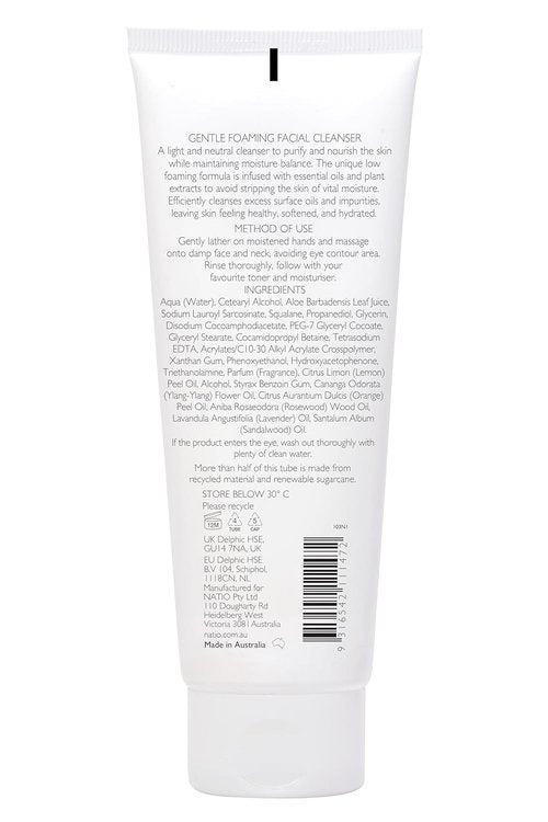 Natio Australia Foaming Facial Cleanser - Gentle Aromatherapy Face Wash with Aloe Vera, 3.5 oz