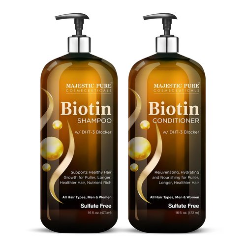 MAJESTIC PURE Biotin Shampoo and Conditioner Set with DHT Blocker Complex - Hydrating, Nourishing & Supporting Healthy Hair, Sulfate Free, for Men & Women - 16 fl oz each