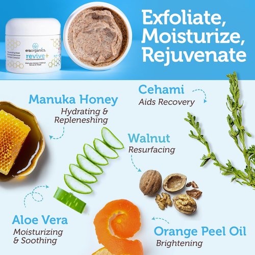 Manuka Honey Exfoliating Face Scrub – Gentle Microdermabrasion Face Exfoliator to Help Smooth, Soften & Balance with Moisturizing Organic Superfoods