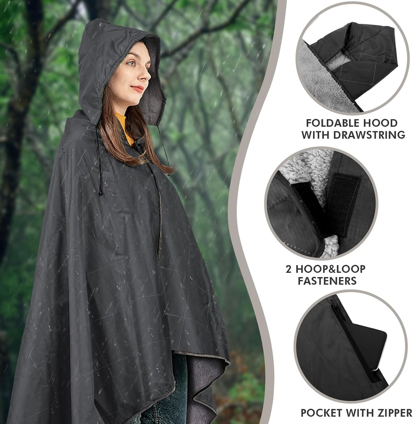 DUKUSEEK Sherpa Waterproof Camping Blanket - Warm, Large Fleece Hooded Blanket for Outdoor Events