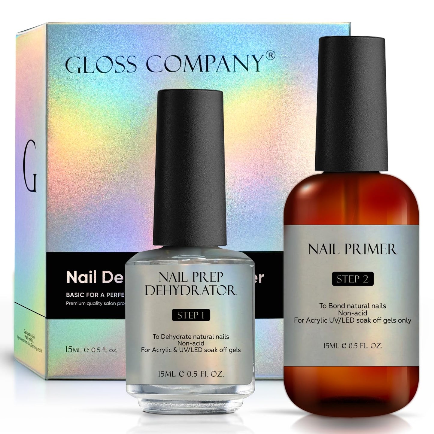 GLOSS Nail Dehydrator and Primer Set - Professional Non-Acid Gel Primer & Dehydrator for Strong Adhesion