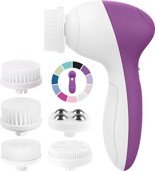 Facial Cleansing Brush Face Scrubber Exfoliating Cleaning Skin Care Cleanser Wash Women Girls Electric Beauty Products Powered Exfoliator Skincare Spin Tools Scrub Washer Self Care (Amethyst)