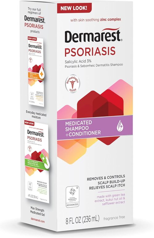 Dermarest Psoriasis Shampoo & Conditioner - Salicylic Acid & Zinc Complex, Fragrance-Free, 8 Fl Oz