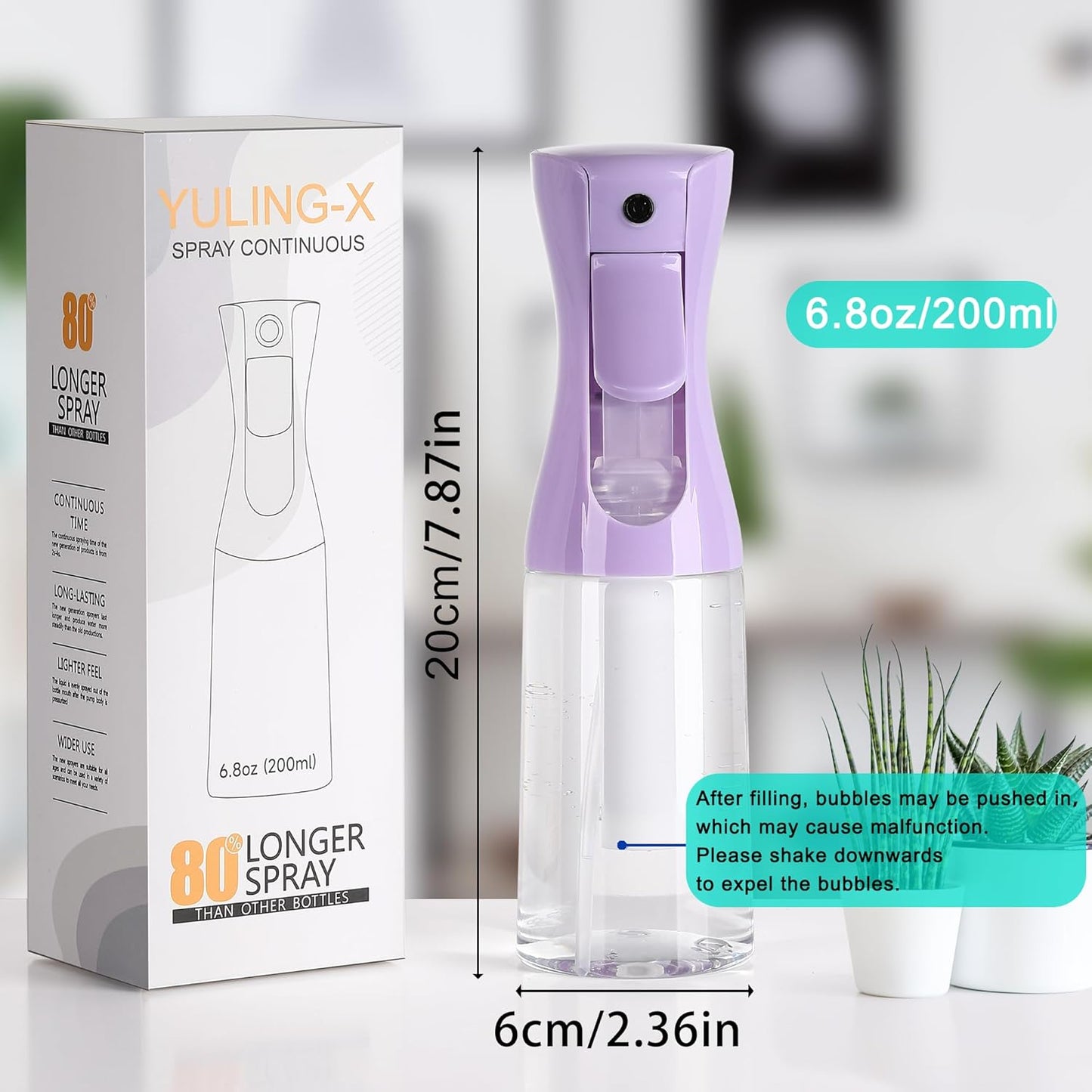 Skiennix Ultra-Fine Hair Spray Bottle - Continuous 200ml/6.8oz for Hair Design & Skin Care | Reusable Purple