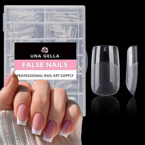 UNA GELLA Nail Tips Square: 504PCS Short Square Nail Tips Pre Etched Gel Fake Nails Tips, No C Curve For Women DIY Nail Extension French Style Salon Home Full Cover Soft Acrylic False Tips 12 Sizes