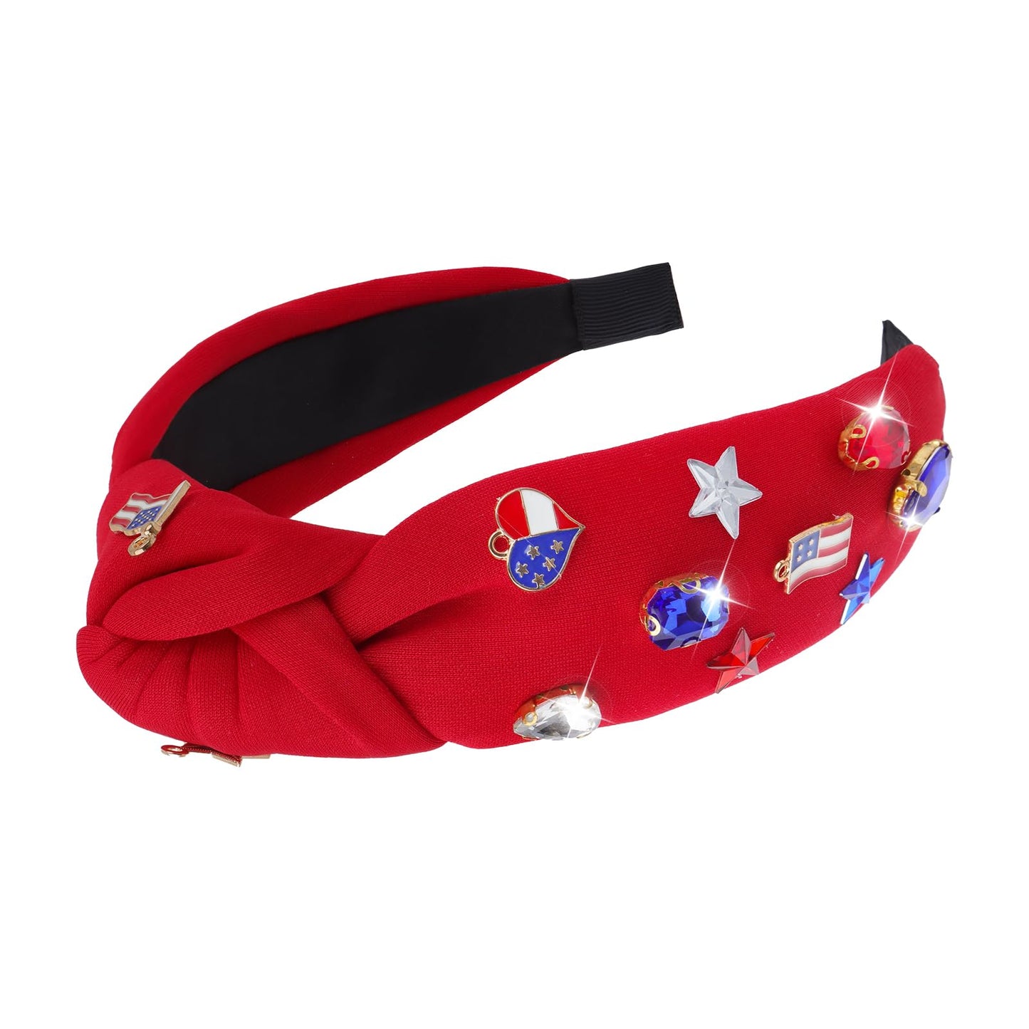 YanJie 4th of July Patriotic Headbands for Women American Flag Headband Rhinestone Crystal Star USA Knottted Headbands Red and Blue Wide Hairband Hair Accessories Gift Red