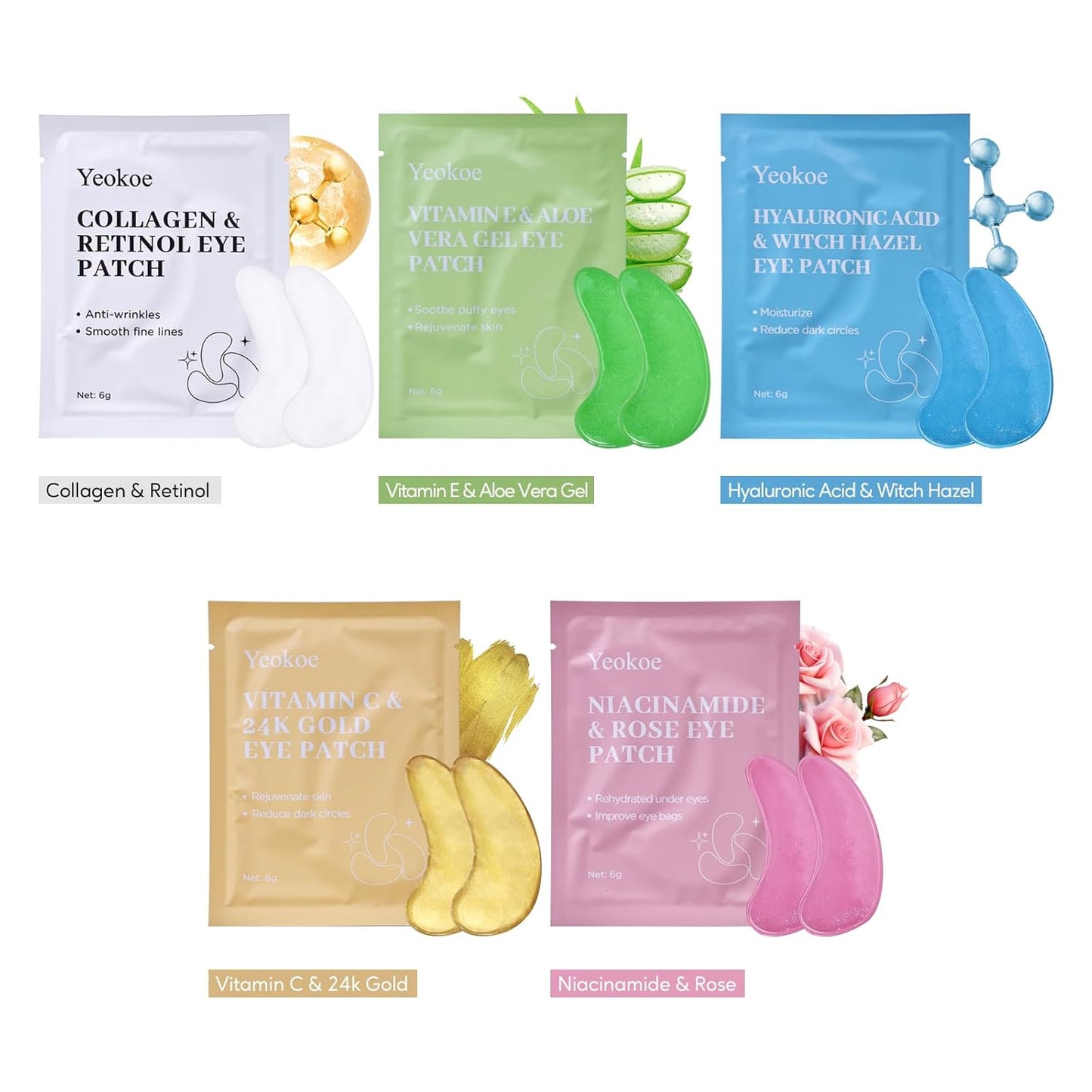 Yeokoe Under Eye Patches - Collagen & Retinol Eye Masks for Dark Circles | 20 Pairs of Spa-Quality Skincare