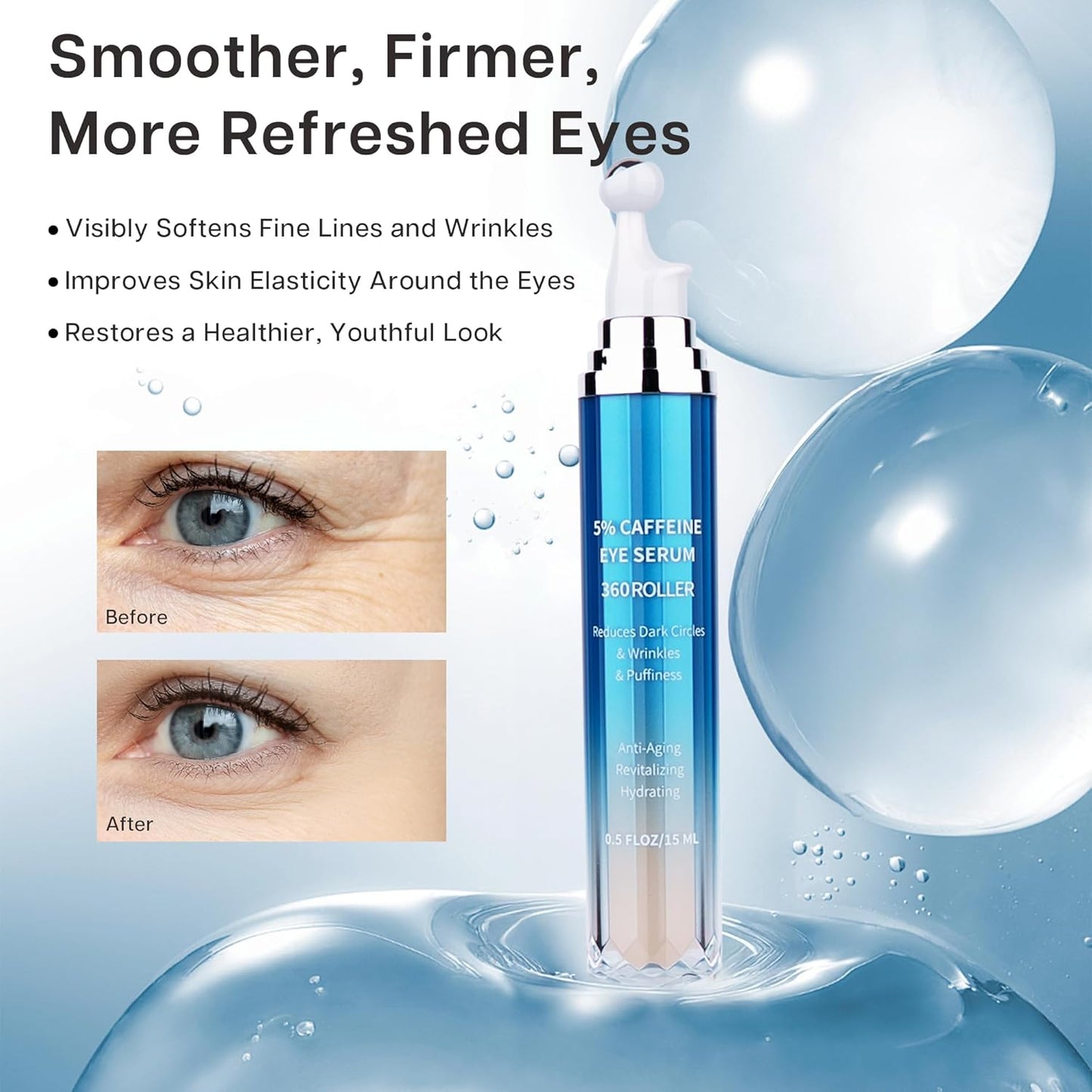 VRAIKO Eye Serum - Dark Circle & Puffiness Treatment with 5% Caffeine & 8% Retinol | 0.5 fl oz