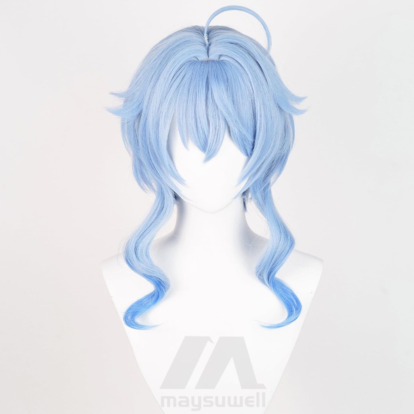 Genshin Impact Cosplay Wig for Ganyu Twilight Blossom Anime Wigs Short Blue Wavy Bun Hair Synthetic Fabric with Bangs for Women Comic Con, Cosplay Show, Halloween