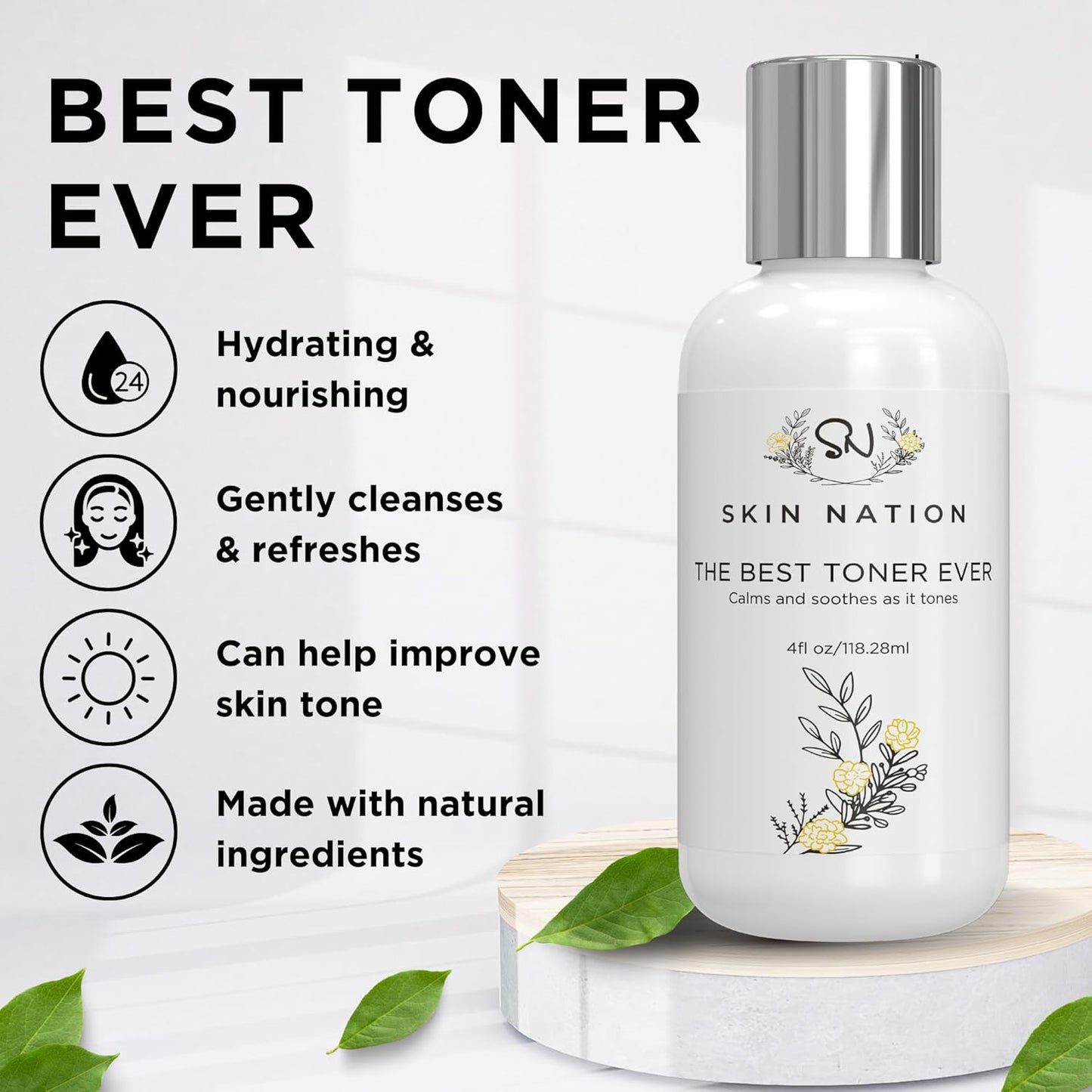 Skin Nation Hydrating Rosewater Toner - Alcohol-Free & Paraben-Free, 4 Fl Oz | Soothes All Skin Types