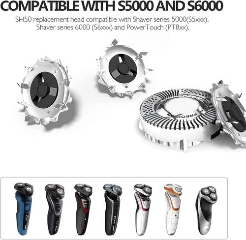 Norelco SH50 Replacement Head - High Compatibility for Philips S5000/S6000/S5100/S5500 Models | 1-Pack