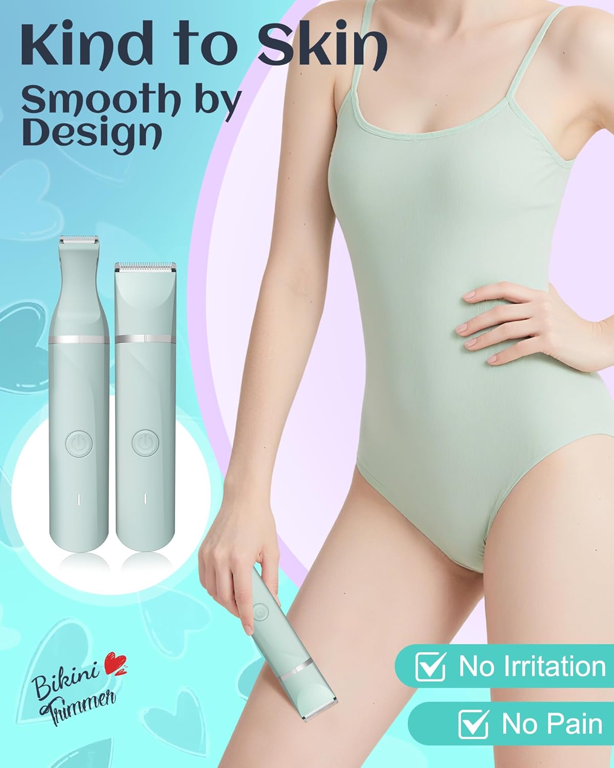 Skiennix Bikini Trimmer for Women - Rechargeable Electric Razor with Ceramic Blades | Waterproof, Green