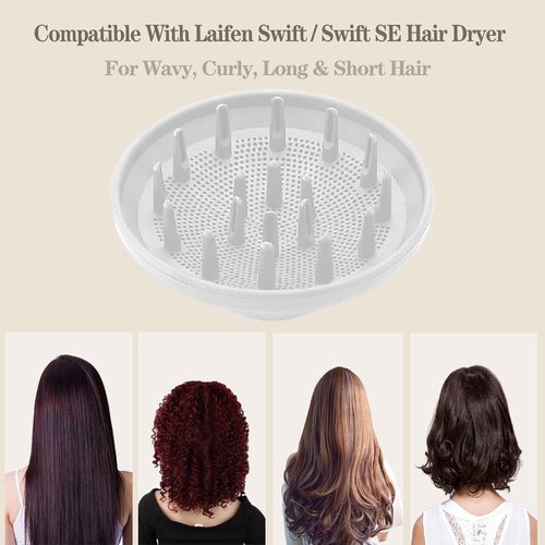 Laifen 360° Rotating Diffuser Attachment - Hair Smoothing Tool for Swift & SE Hair Dryers | White
