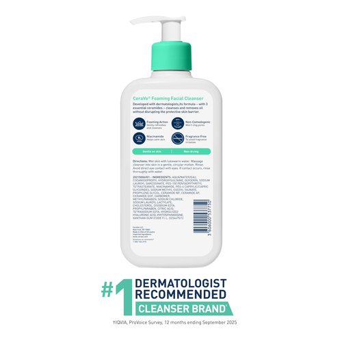 CeraVe Foaming Facial Cleanser, Daily Face Wash for Oily Skin with Hyaluronic Acid, Ceramides, and Niacinamide, Fragrance Free Paraben Free, 12 Fluid Ounce