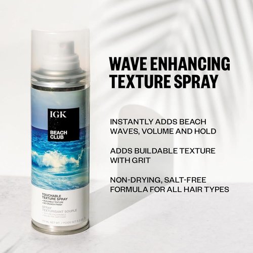 IGK BEACH CLUB Volumizing Texture Spray - Instant Beach Waves & Flexible Hold | 5oz Non-Drying Formula