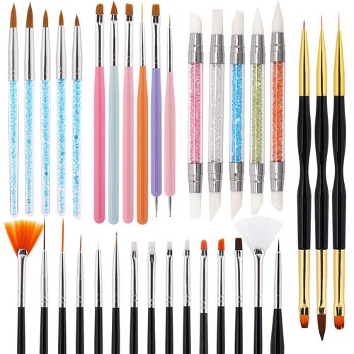 35 Pcs Nail Art Brushes Include Nail Polish Liner Brush with Dotting Tools, Design Pen Silicone Nail Tools for Nail Drawing