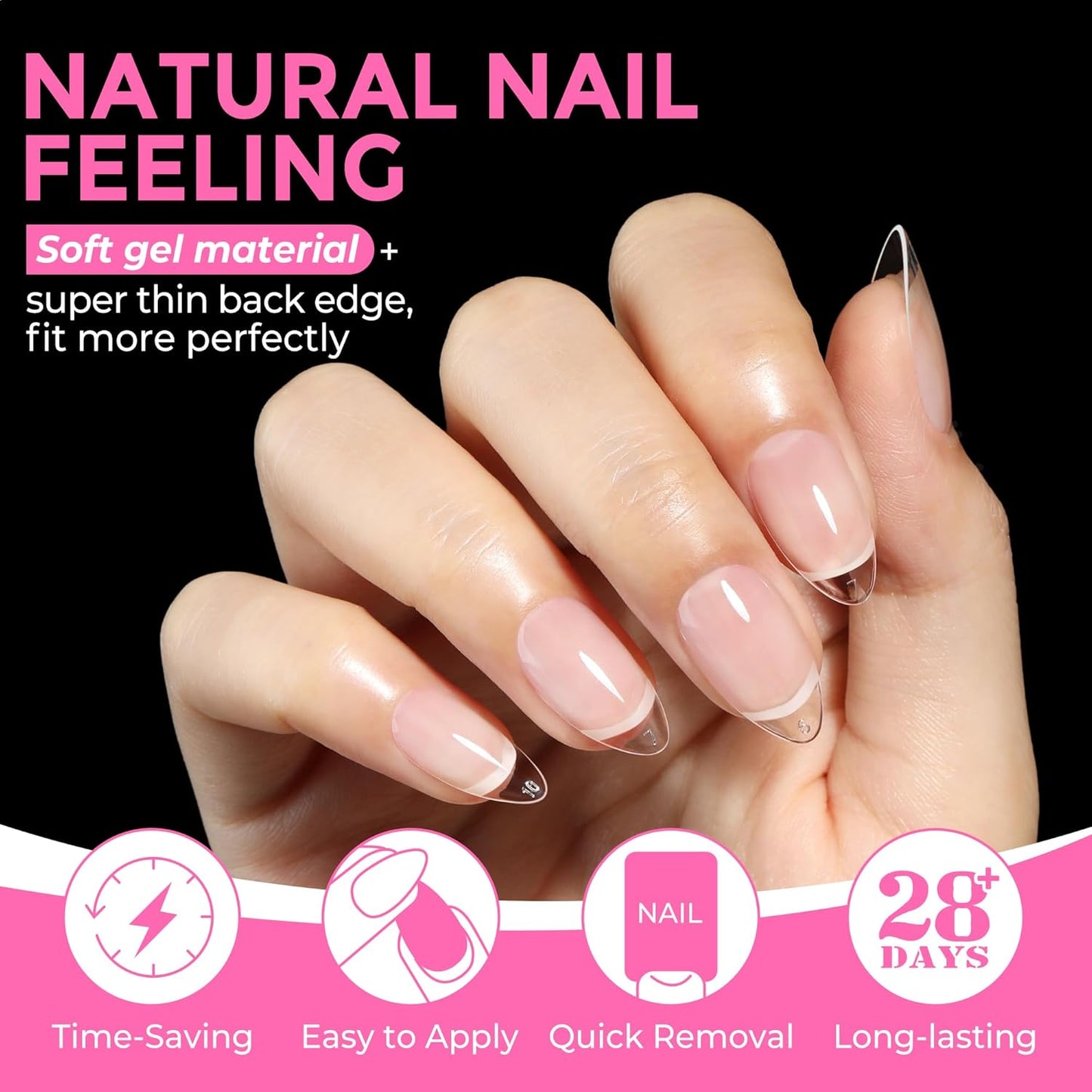 UNA GELLA Short Almond Fake Nails - 216pcs Pre-Shaped Gel Acrylic Tips for Full Cover Extensions | 12 Sizes