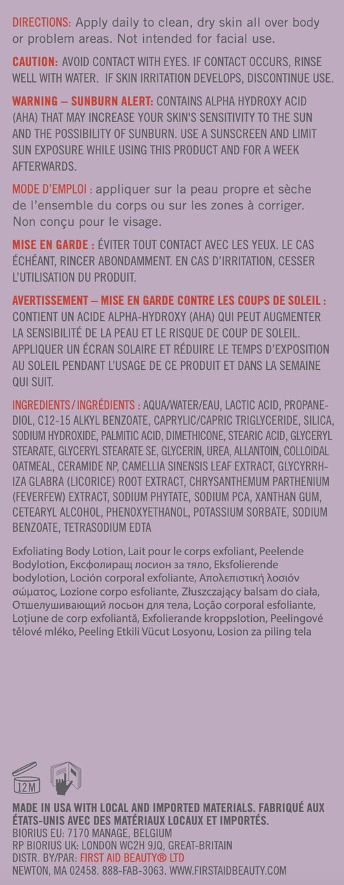 First Aid Beauty - KP Smoothing Body Lotion with 10% AHA, Chemically Exfoliates & Moisturizes with Urea, Colloidal Oatmeal & Ceramides, Deep Hydration + Helps Reduce Keratosis Pilaris Bumps, 6 oz