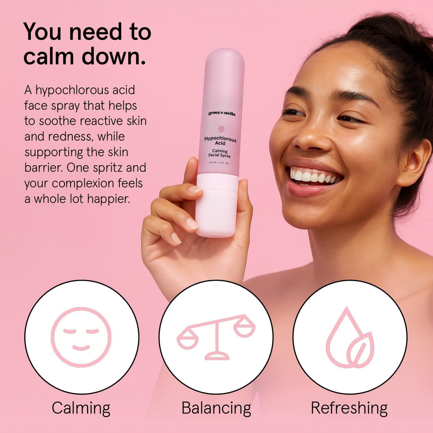 Grace & Stella Hypochlorous Acid Spray - Soothing Face Mist for Acne & Redness Relief | Travel Size (60 ml)