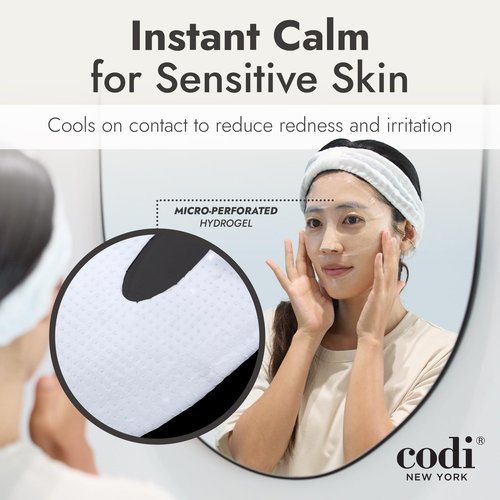 Codi New York Collagen Gel Mask, Hydrogel for Reducing Redness, Sunburn & After Sun Care, Hydration, Soothing, Moisturizing, Made in Korea, 4 Sheets (Hydro Soothe)