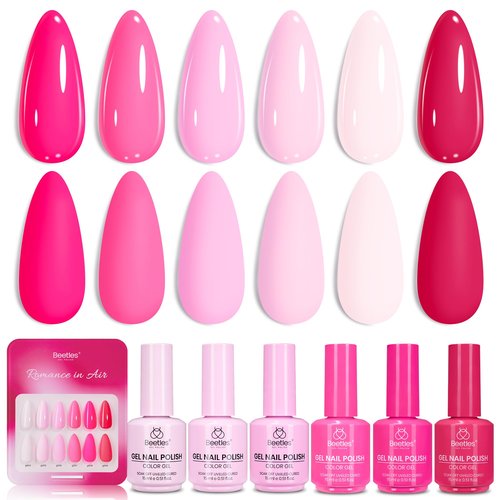 beetles Pink Gel Polish Set - Romance in Air Collection, 15ML Full Size Hot Pink Light Neon Shade Colors Soak Off Summer Gel Polish Kit Nail Art Manicure Salon DIY at Home