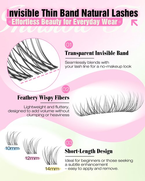 Natural Lash Clusters Kit 10-12-14mm Short Eyelash Clusters Kit Wispy Cluster Eyelash Extensions Clear Band Lash Extensions Kit C Curly Individual Lashes Clusters by Delyneph