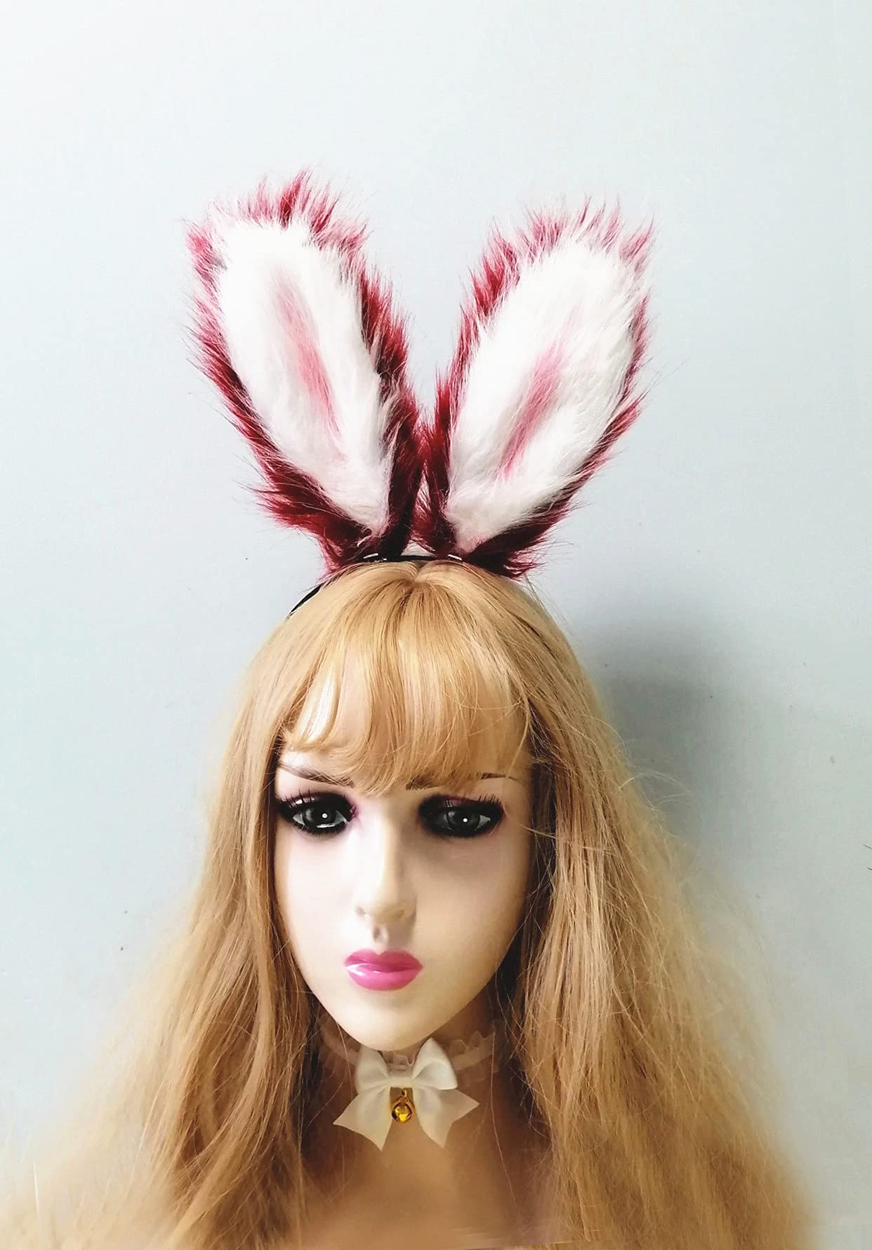 Fxaelian Cosplay Rabbit Bunny Long Ears Headband Hairband Hair Clips Headpeice Halloween Easter Costume Party Headpiece Headwear Hair Accessories White Red