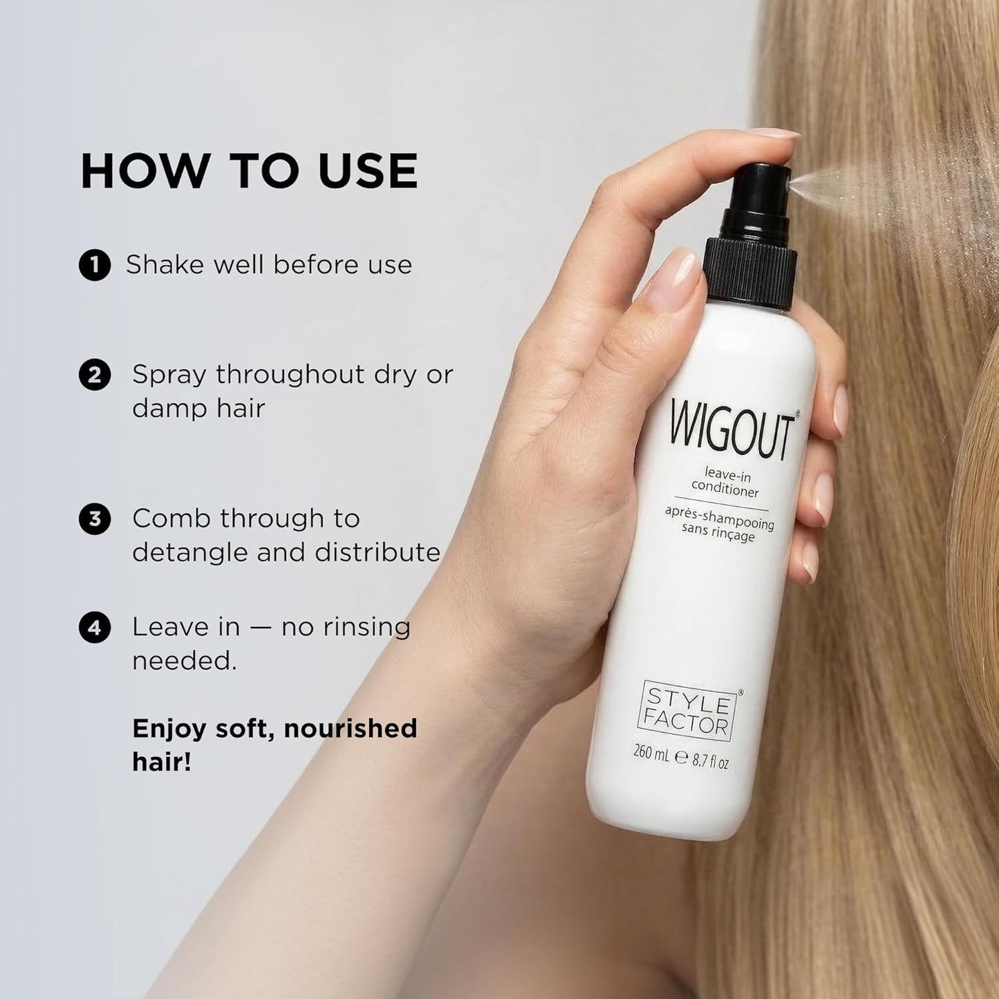 Style Factor WIGOUT Leave-In Conditioner Spray - Lightweight Hydrating Mist for Frizz Control & Shine - 8 oz