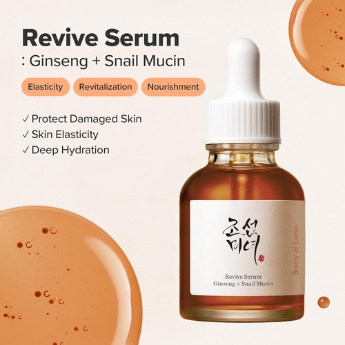 Beauty of Joseon Revive Snail Mucin Ginseng Serum - Hydrating Peptide Moisturizer for Dark Spots | 30ml