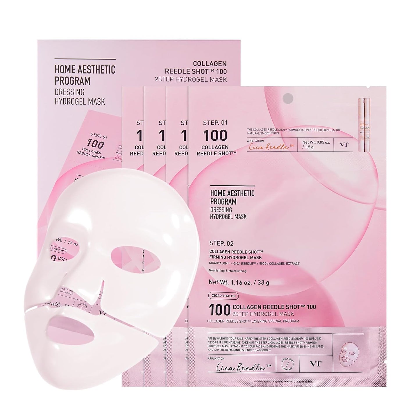 VT COSMETICS Collagen Reedle Shot Hydrogel Mask - Firming & Hydrating Overnight Treatment | 34.5g x 4ea