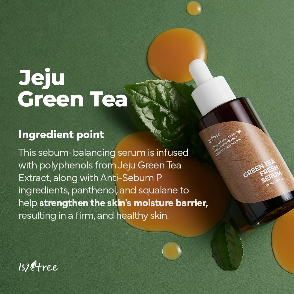 ISNTREE Green Tea Fresh Serum - Hydrating Formula with Jeju Green Tea Extract | 50ml | Balances Oil & Moisture