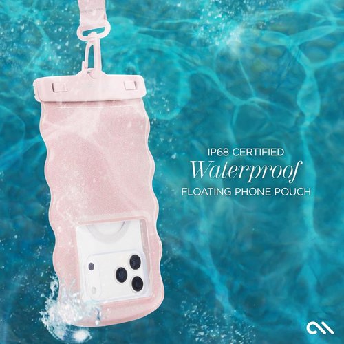 Case-Mate Wavy Waterproof Phone Pouch - Large Floating Case with Crossbody Lanyard - Ideal for Travel | Ballet Pink Twinkle