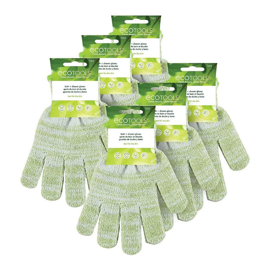 EcoTools Bath + Shower Gloves 6 Pack, Exfoliating Gloves Remove Dead Skin & Cleanse The Whole Body, Bath Gloves To Scrub & Hydrate, Self-Tanner Application Prep, Cruelty Free, (12 Gloves Total)