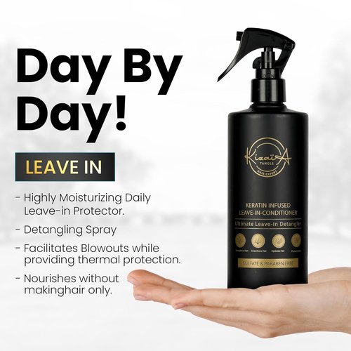 KizaiaCare Moisturizer & Leave-In Detangler - Daily Hydration for Dry, Frizzy Hair | Vitamin B5 Shine & Heat Protection | Sulfate & Silicone-Free