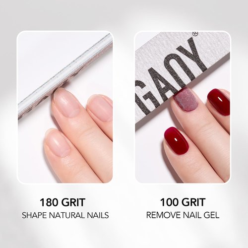 GAOY Nail File, 10Pcs Professional 100/180 Grit Half-Moon Shaped Double Sides Washable Emery Boards Manicure Tools for Acrylic and Gel Nails