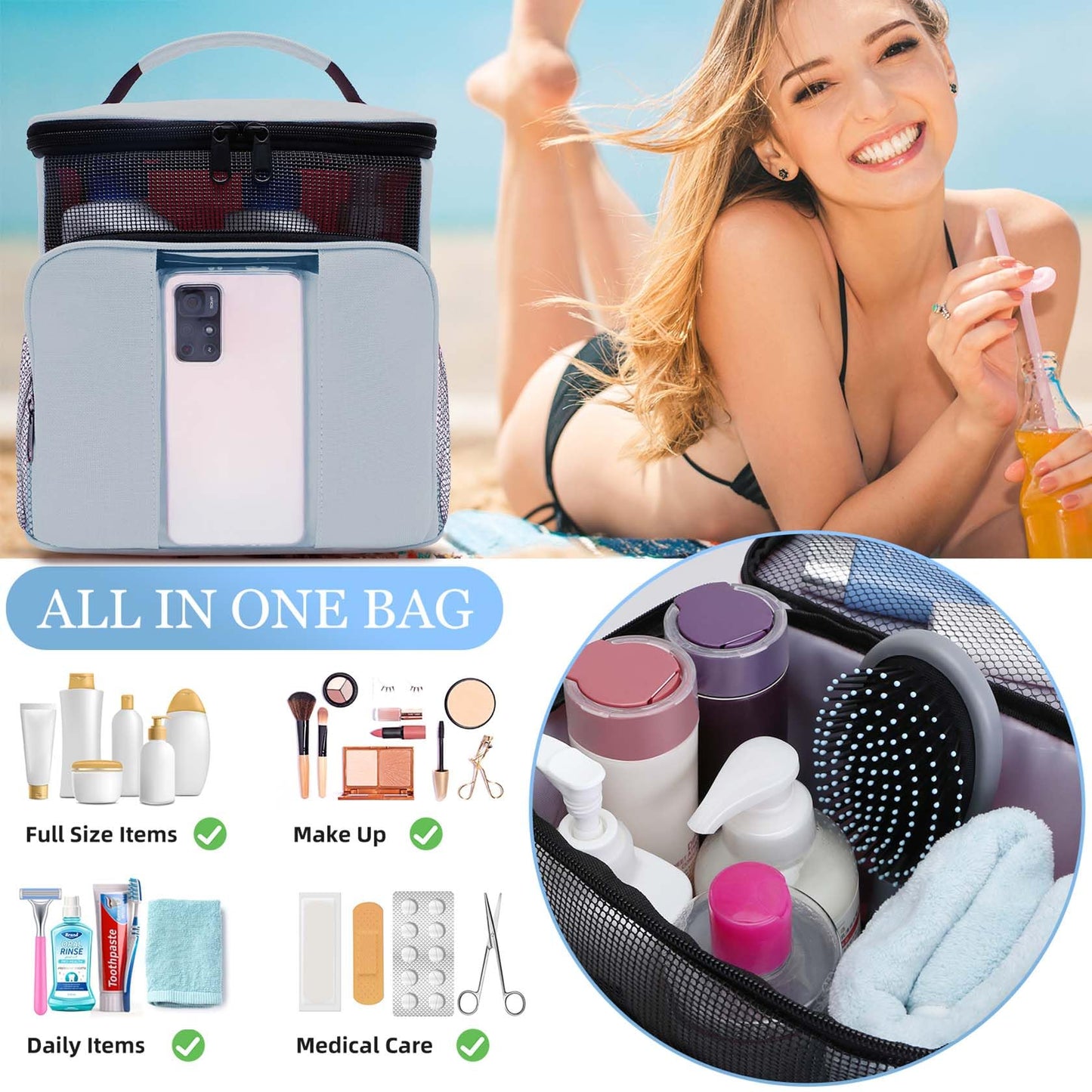 Dorm Room Essentials for College Students Girls Boys Guys with Hanging Hook, Water resistant Toiletry Bags for Traveling Women Men, Travel Cruise Ship Essentials for College Bathroom Camping Beach