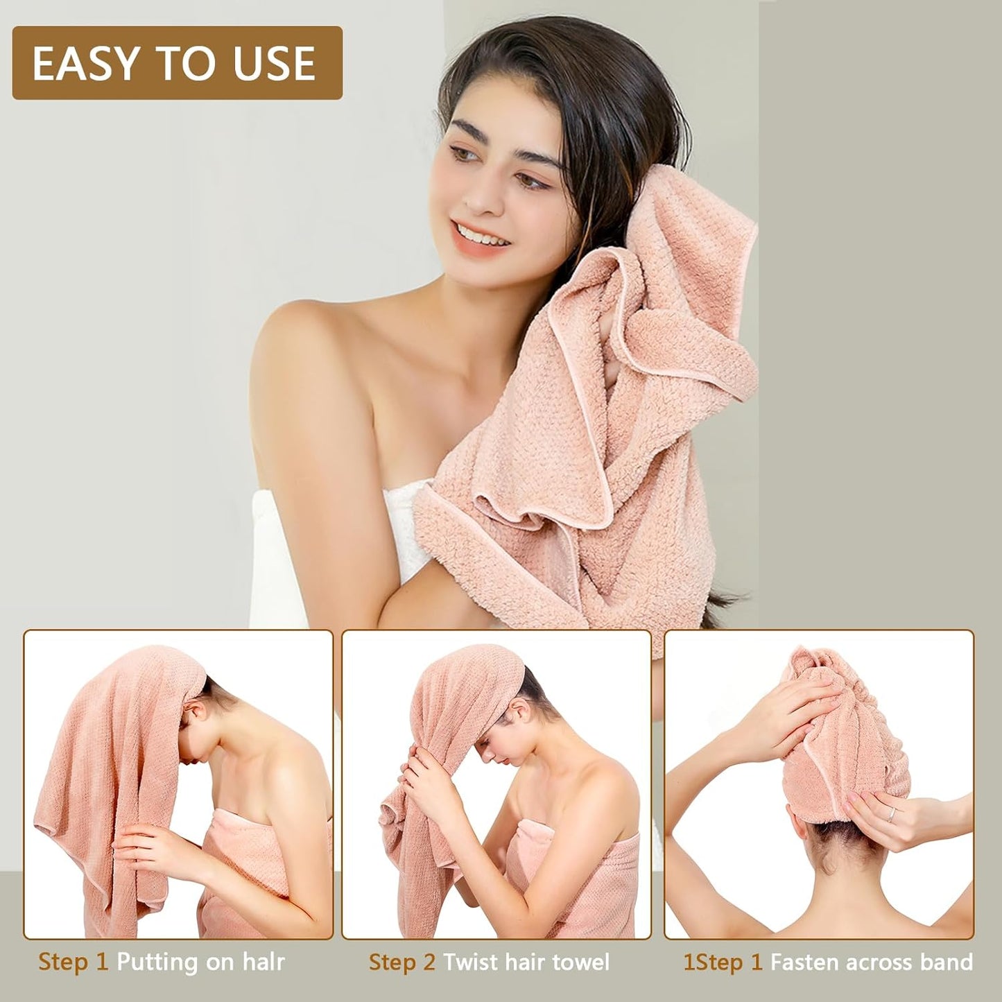 Skiennix Microfiber Hair Towel - Ultra Absorbent Quick Drying for All Hair Types | 20x40 Inch Lotus Root Pink (1pc)