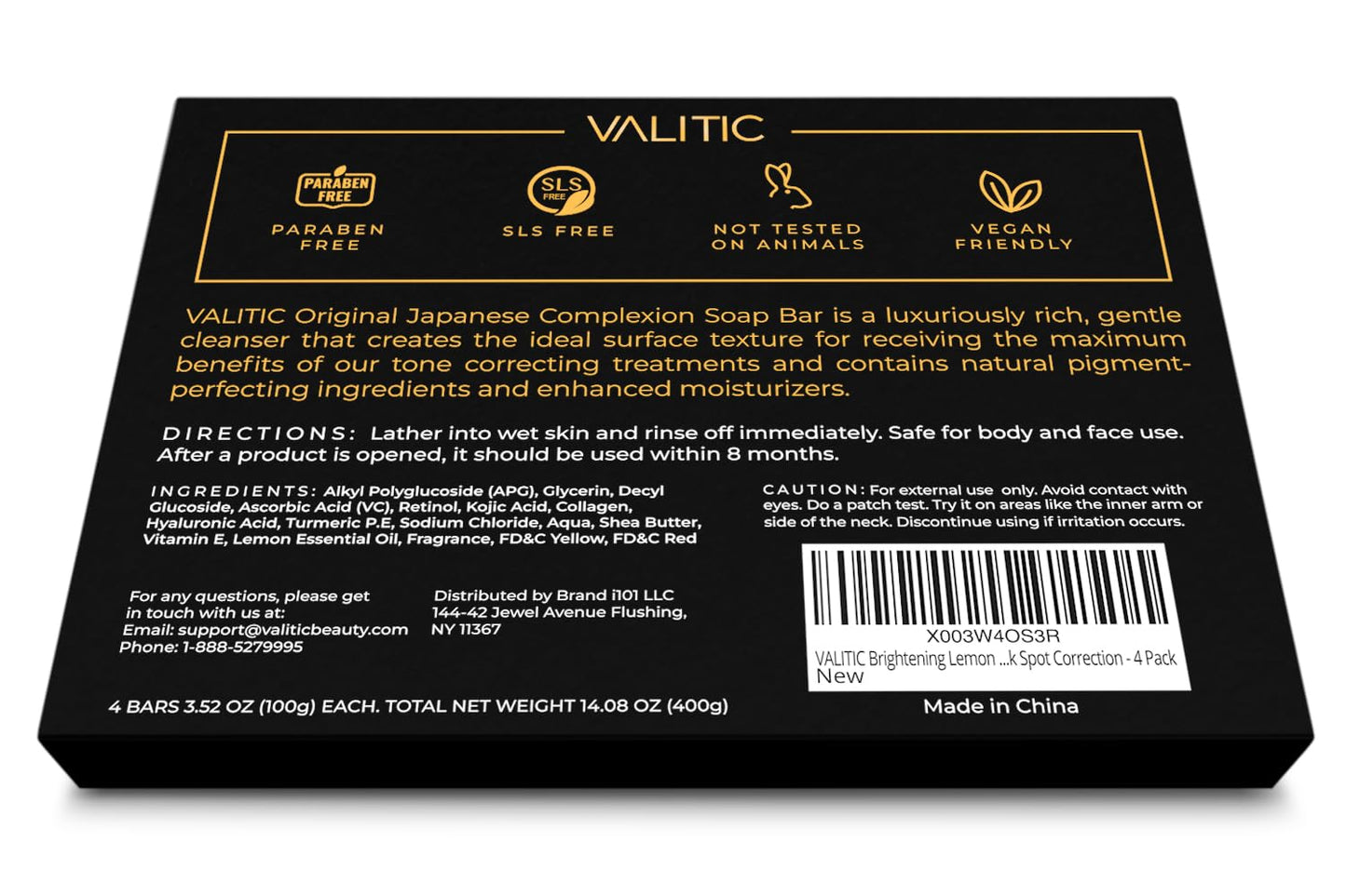 VALITIC Brightening Lemon & Turmeric Kojic Acid Soap with Vitamin C, Retinol, Collagen - Original Japanese Complex Infused with Hyaluronic Acid, Vitamin E, Shea Butter, Castile Olive Oil (4 Pack)