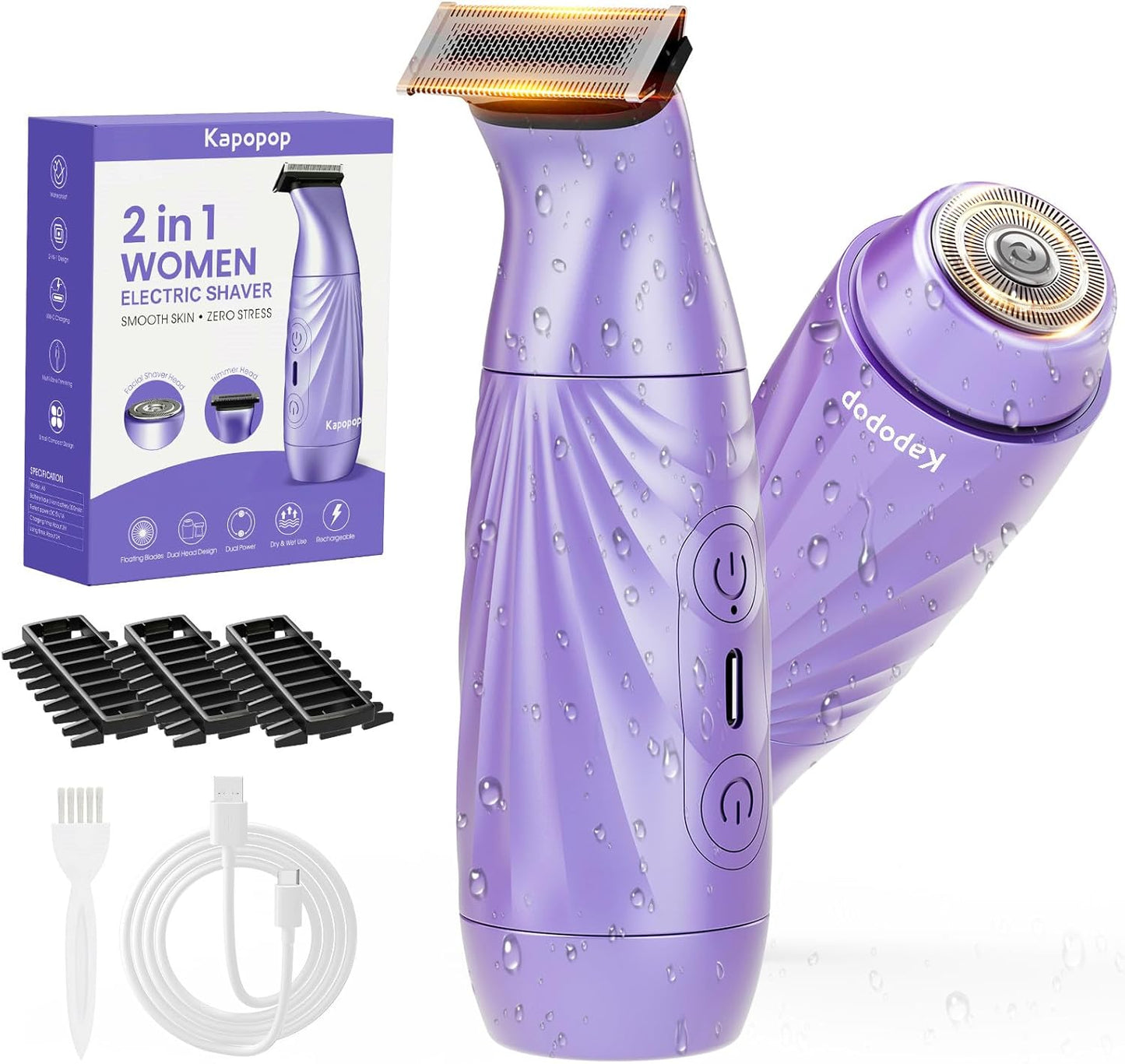 Skiennix 2-in-1 Bikini Trimmer for Women - Painless Electric Shaver & Razor, Waterproof & Rechargeable