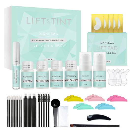Lash Lift and Black Kit- Professional 4 in 1 Eyelash & Brow Perm Kit, Lash Lift Kit to Curl & Lift, Fuller & Thicker Lashes Suitable for Salon Home Use Long Lasting for 6-8 Weeks, for Christmas Gift