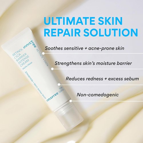 Innisfree Retinol Cica Barrier Cream - Calming Korean Moisturizer for Sensitive, Acne-Prone Skin