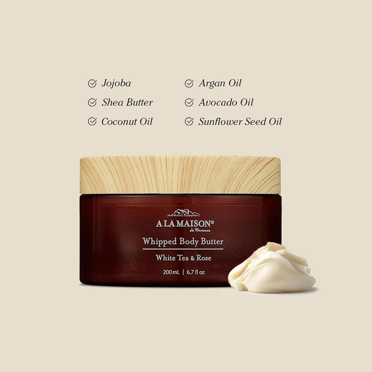 A LA MAISON Whipped Body Butter - Ultra-Rich Shea Moisturizer with Argan & Jojoba Oils - 6.7 oz Amber Collection