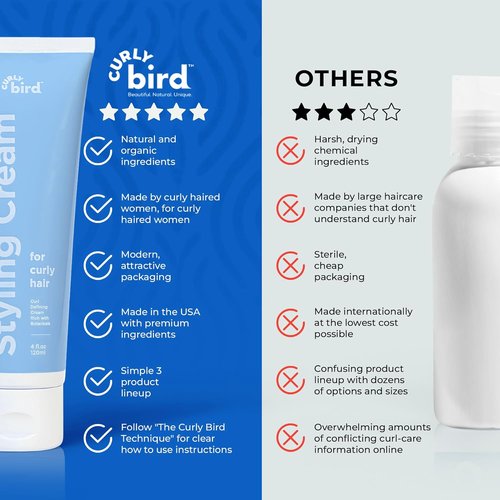 Curly Bird | Curl Defining Styling Cream | Fragrance-Free & Family Friendly | Natural Ingredients, Medium Hold