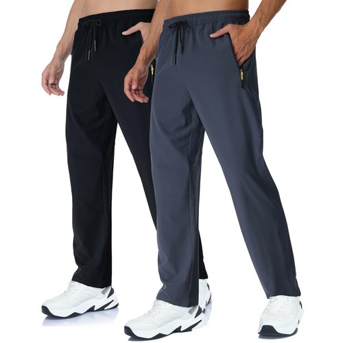 Rapoo Hiking Travel Track Sport Pants for Men Rear Deep Pockets Outdoor Comfortable Active Ultra Cooling Athletic Workout Pants for Men 2 Pack Black+Coolgrey L