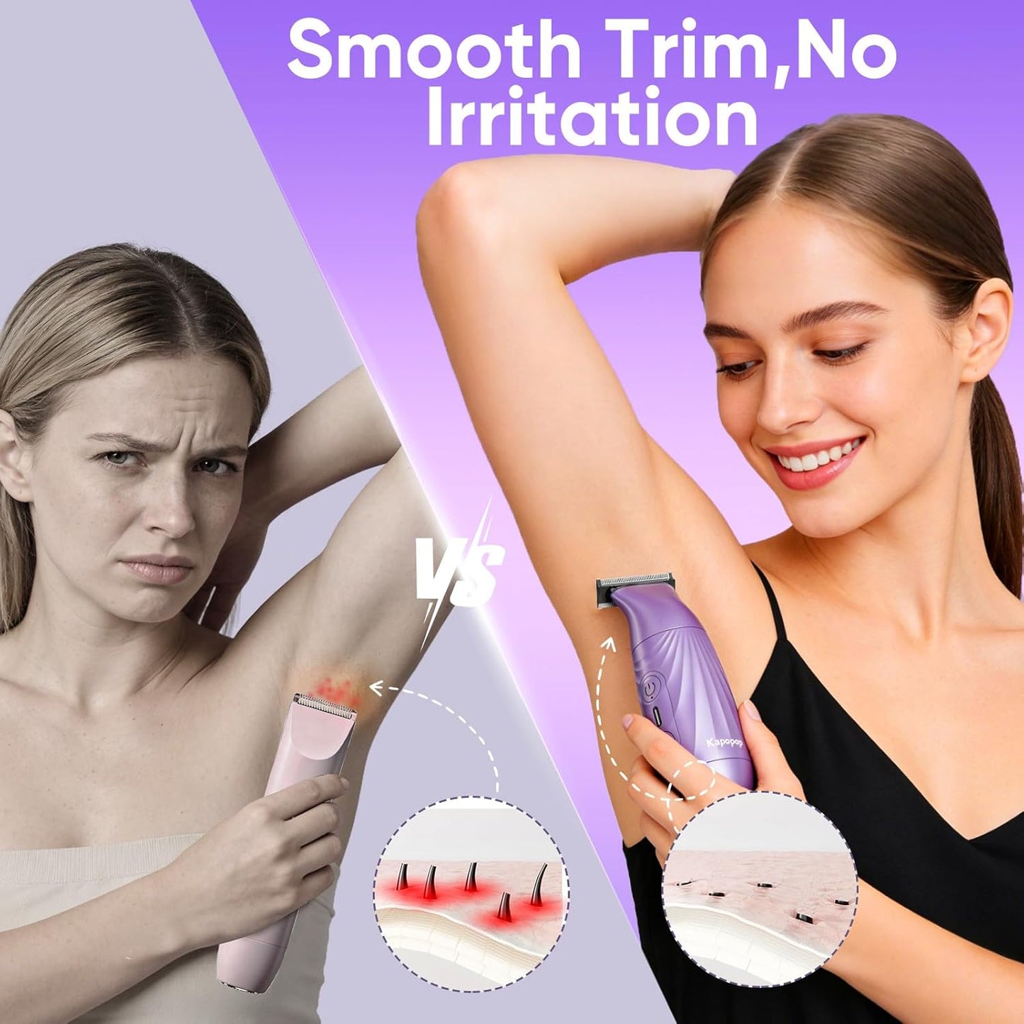 Skiennix 2-in-1 Bikini Trimmer for Women - Painless Electric Shaver & Razor, Waterproof & Rechargeable