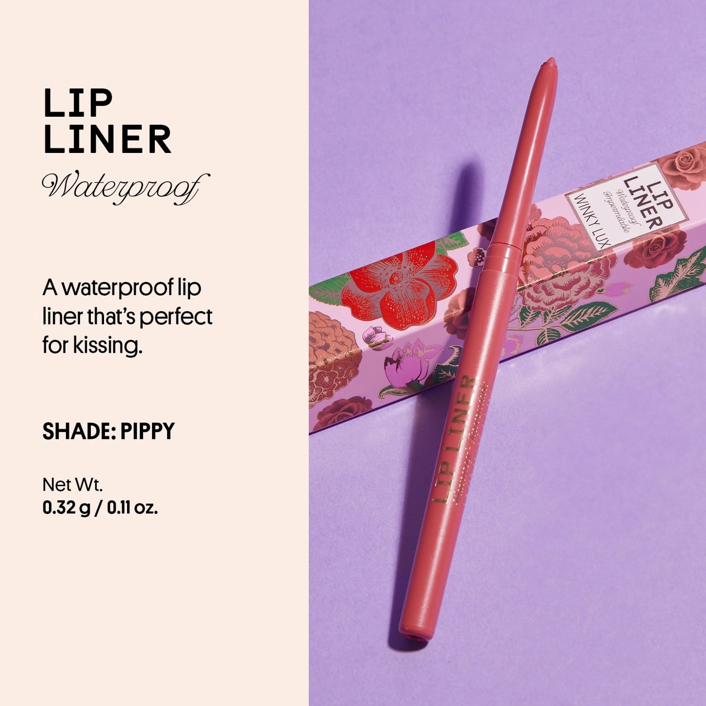 Winky Lux Pippy Demi Matte Lip Liner Pencil - Waterproof Purple Mauve Lipliner with Creamy Retractable Tip