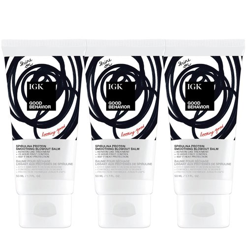 IGK Good Behavior Blowout Balm - Travel Size 3 Pack | Heat-Activated Smoothing Cream for Frizz Control & Heat Protection