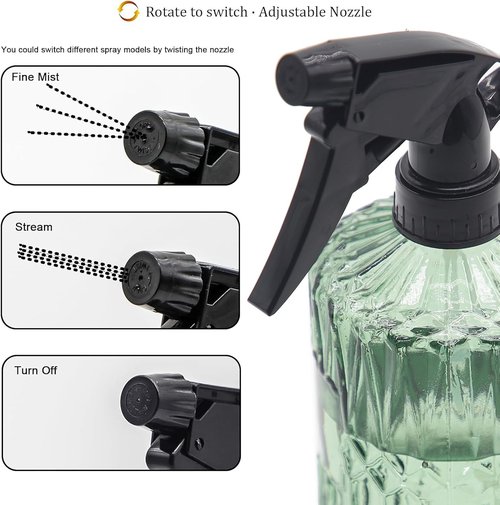 OFFIDIX Fine Mist Plant Mister - Handheld Glass Spray Bottle with Adjustable Nozzle | 0.43L/15.17oz Light Green